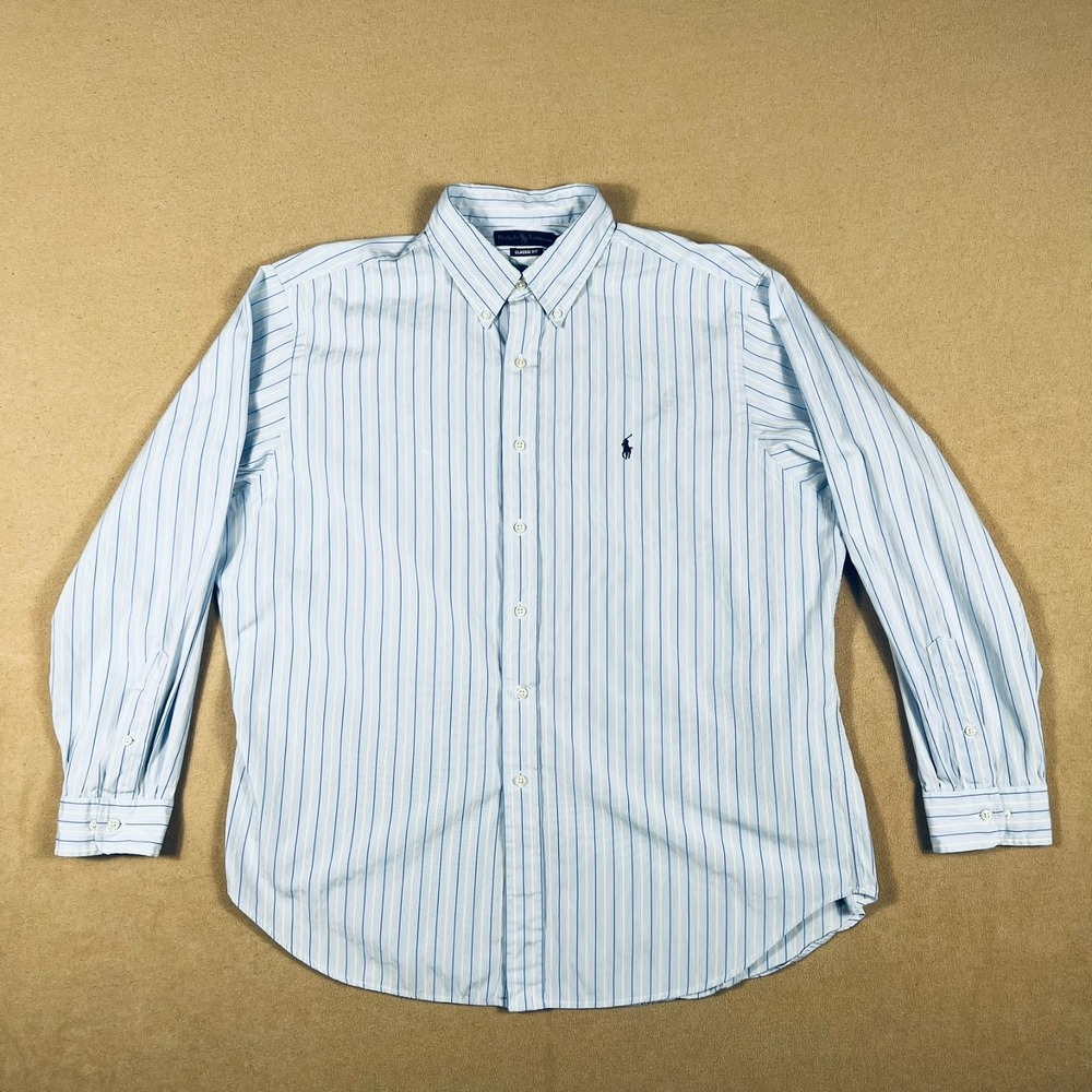 Ralph Lauren Classic Fit Blue Stripe Button Down Shirt XL 14.5/35 Blue Pony - Picture 2 of 12